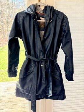 Navy Belted Rain Trench Jacket
